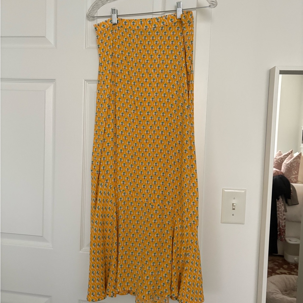 RHODE Yellow Pleated Maxi Skirt A-Line Resort Wear